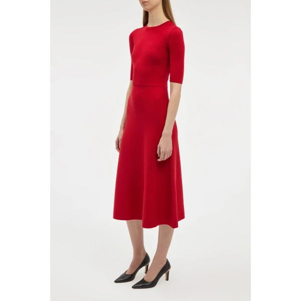 Gabriela Hearst Seymore Knit Midi Dress in Scarlet Red Merino Wool Cashmere, view 3