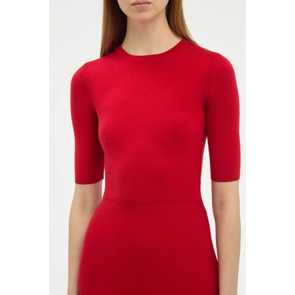Gabriela Hearst Seymore Knit Midi Dress in Scarlet Red Merino Wool Cashmere, view 5