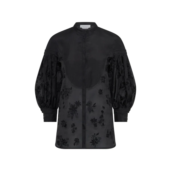 Gabriela Hearst Sofia Mia’s Flowers Blouse in Black Embroidered Silk Organza