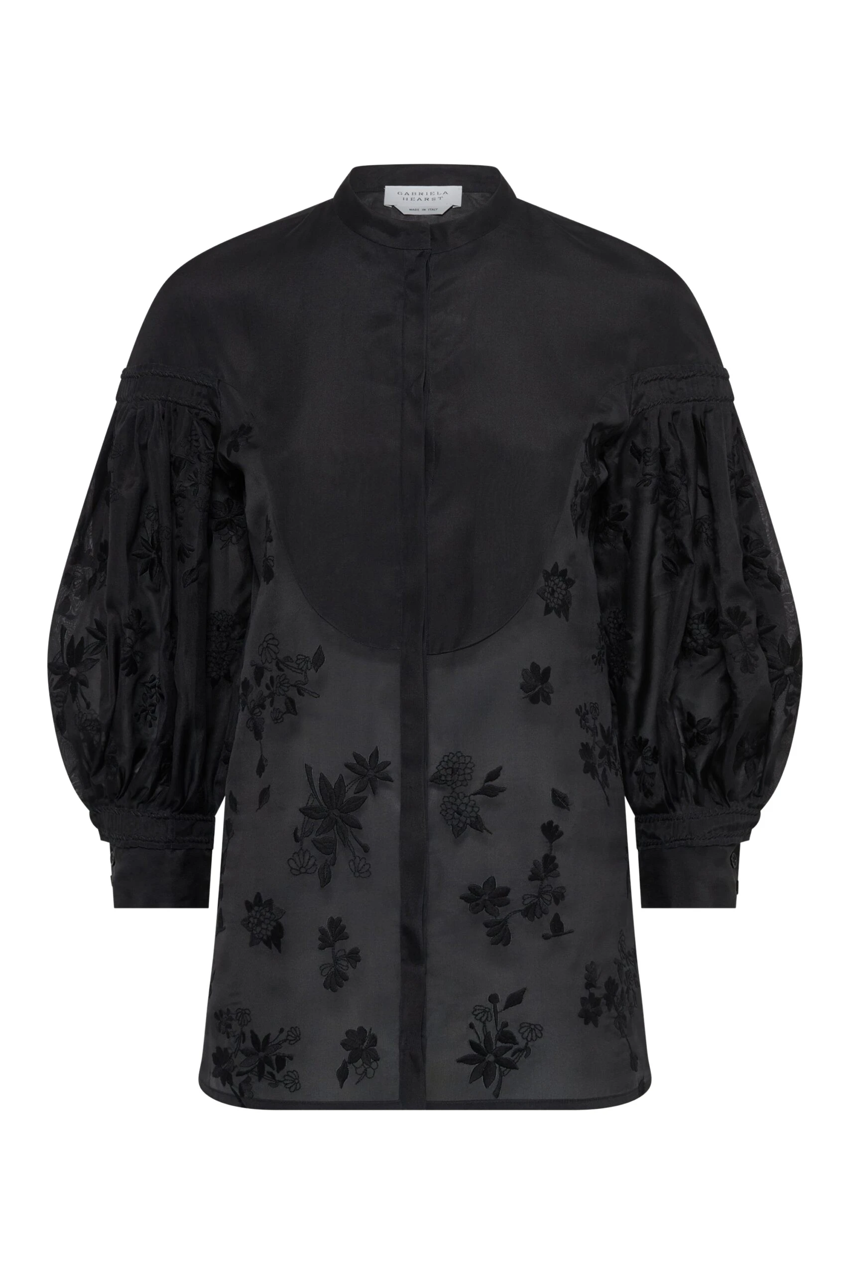 Sofia Mia's Flowers Blouse in Black Embroidered Silk Organza