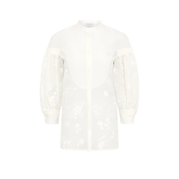 Gabriela Hearst Sofia Mia’s Flowers Blouse in Ivory Embroidered Silk Organza