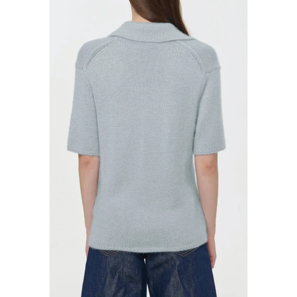 Gabriela Hearst Sohan Knit Short Sleeve Polo in Light Blue Cashmere, view 4