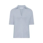 Gabriela Hearst Sohan Knit Short Sleeve Polo in Light Blue Cashmere