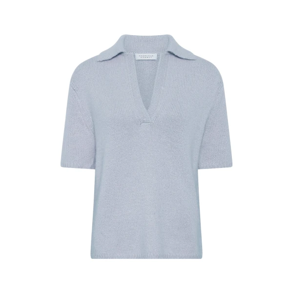 Gabriela Hearst Sohan Knit Short Sleeve Polo in Light Blue Cashmere