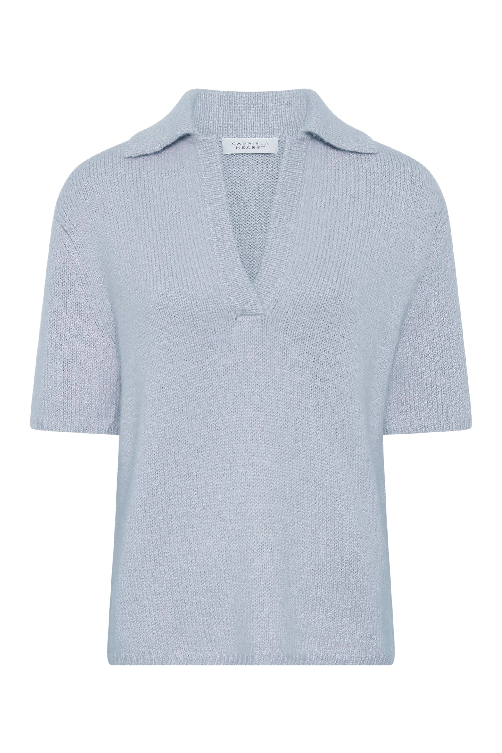 Gabriela Hearst Sohan Knit Short Sleeve Polo in Light Blue Cashmere