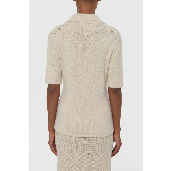 Gabriela Hearst Sohan Knit Short Sleeve Polo in Off White Cashmere, view 4