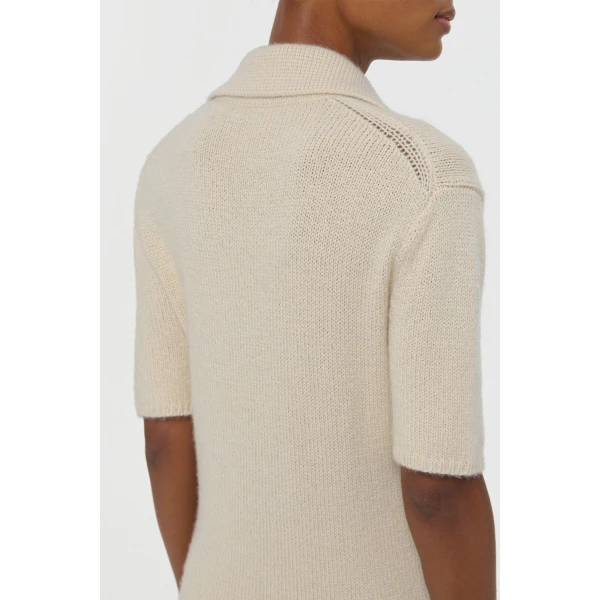 Gabriela Hearst Sohan Knit Short Sleeve Polo in Off White Cashmere, view 5