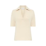 Gabriela Hearst Sohan Knit Short Sleeve Polo in Off White Cashmere