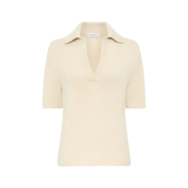 Gabriela Hearst Sohan Knit Short Sleeve Polo in Off White Cashmere