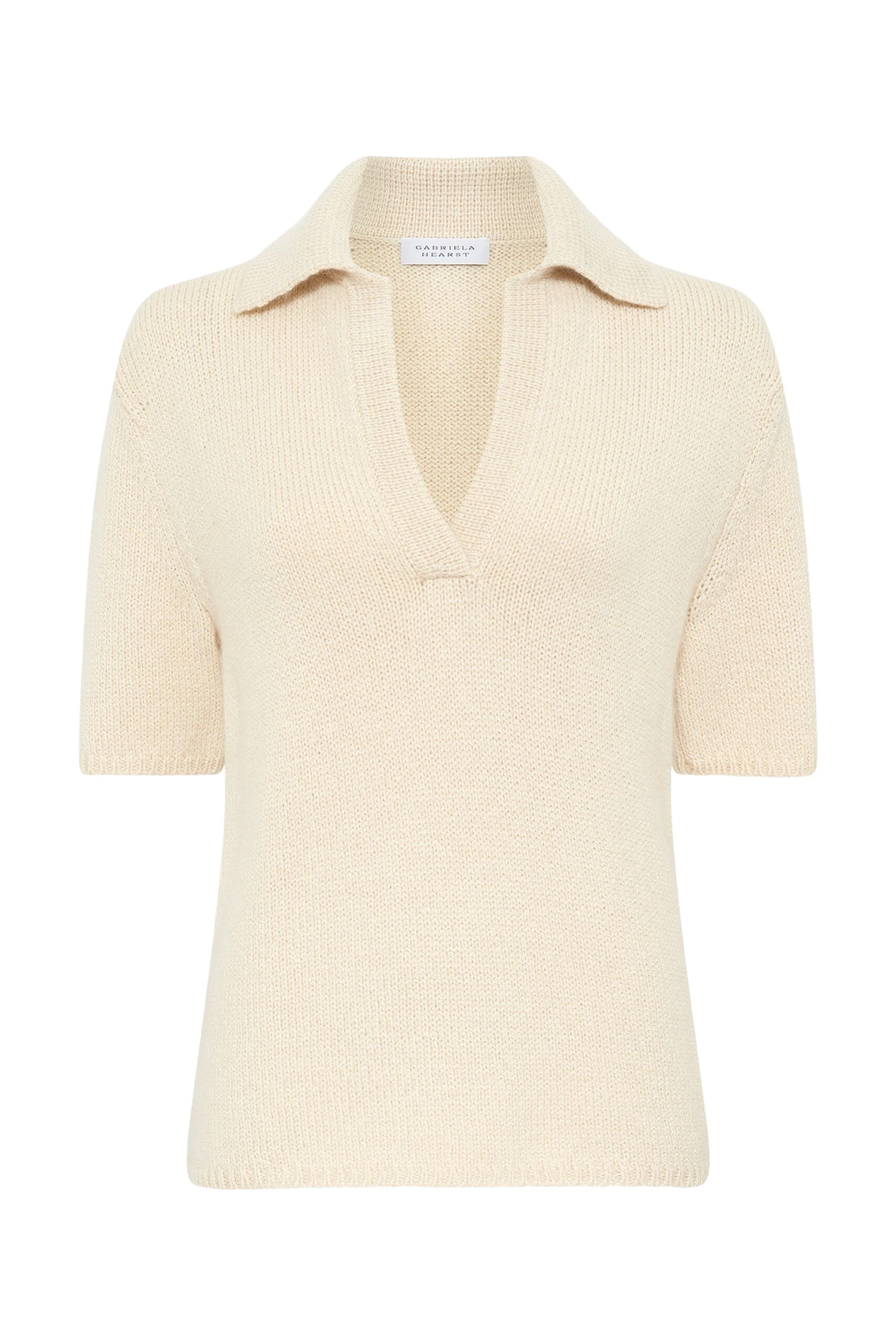 Gabriela Hearst Sohan Knit Short Sleeve Polo in Off White Cashmere