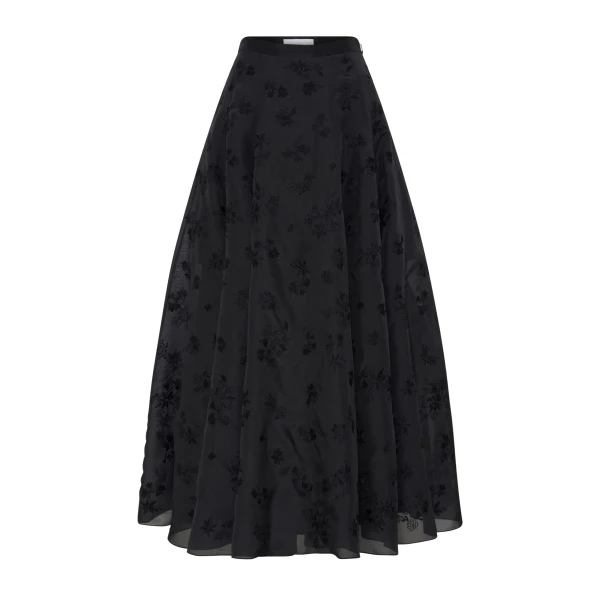 Gabriela Hearst Sonya Mia’s Flowers Maxi Skirt in Black Embroidered Silk Organza