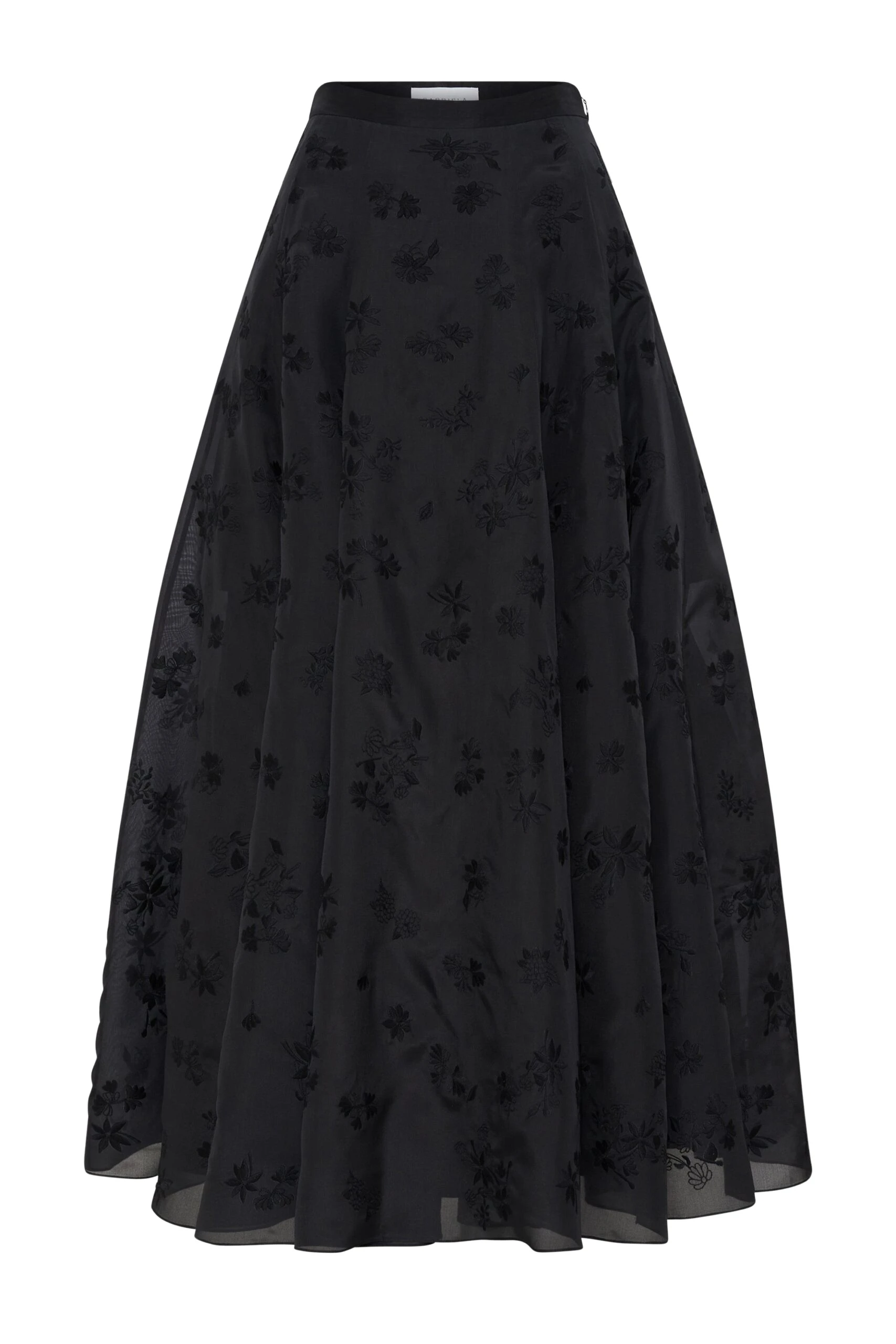 Sonya Mia's Flowers Maxi Skirt in Black Embroidered Silk Organza