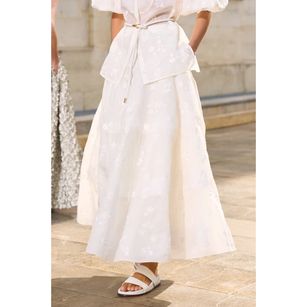 Gabriela Hearst Sonya Mia’s Flowers Maxi Skirt in Ivory Embroidered Silk Organza, view 3