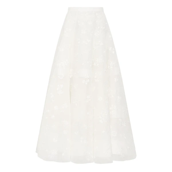 Gabriela Hearst Sonya Mia’s Flowers Maxi Skirt in Ivory Embroidered Silk Organza