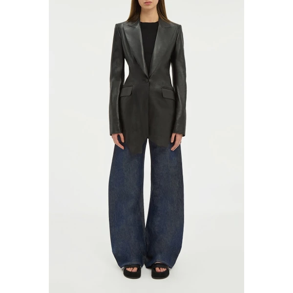 Gabriela Hearst Sybel Raw Cut Blazer in Black Soft Leather, view 2