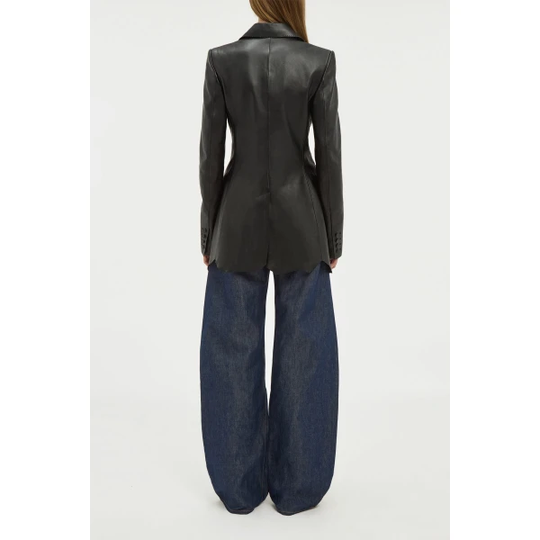 Gabriela Hearst Sybel Raw Cut Blazer in Black Soft Leather, view 4