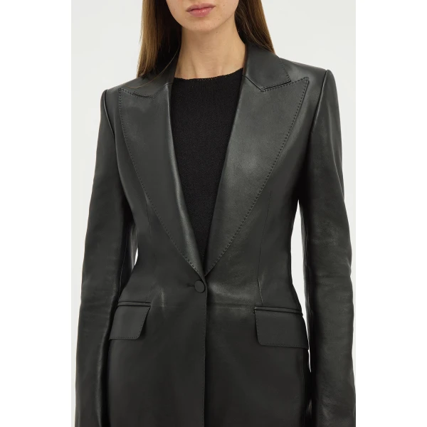 Gabriela Hearst Sybel Raw Cut Blazer in Black Soft Leather, view 5