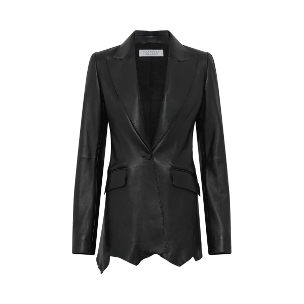 Gabriela Hearst Sybel Raw Cut Blazer in Black Soft Leather, view 6
