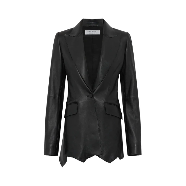 Gabriela Hearst Sybel Raw Cut Blazer in Black Soft Leather