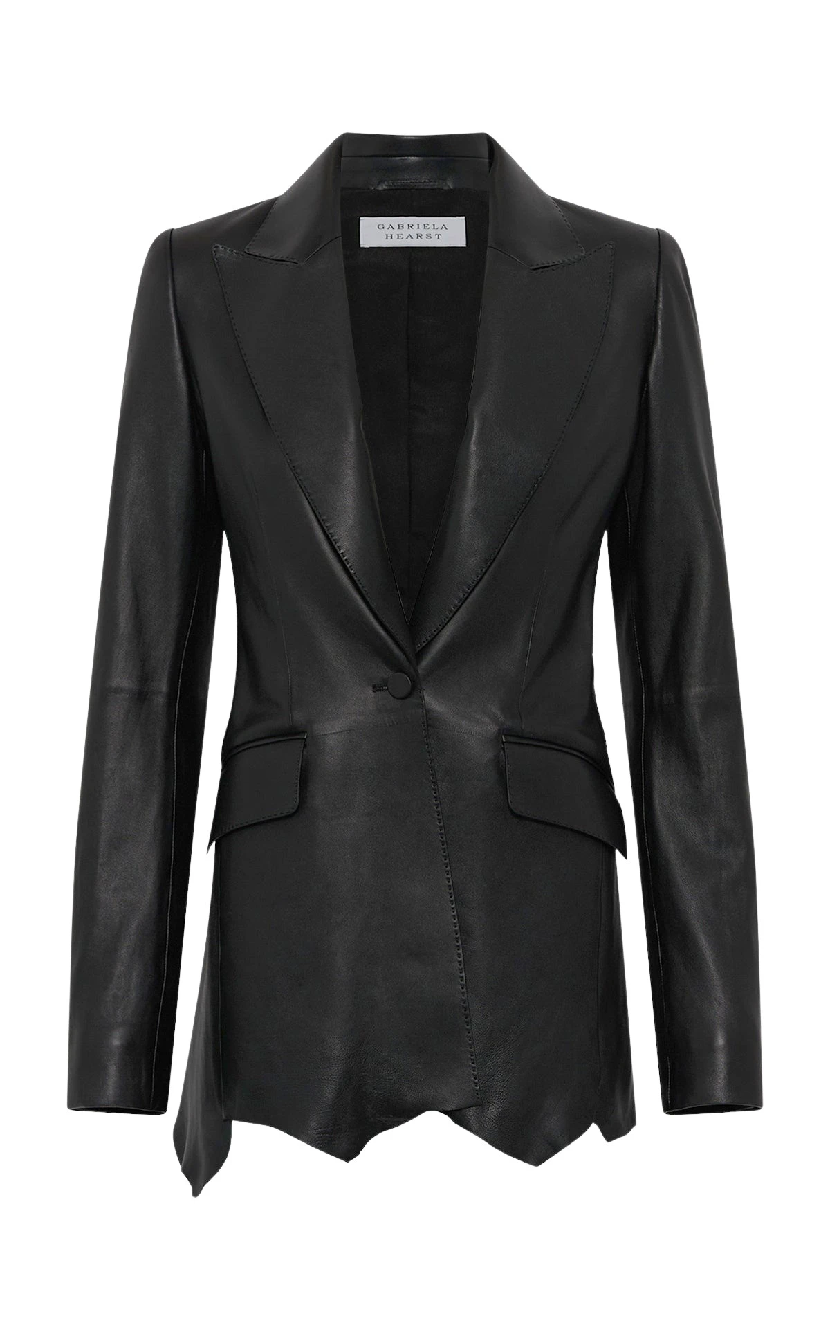 Sybel Raw Cut Blazer in Black Soft Leather