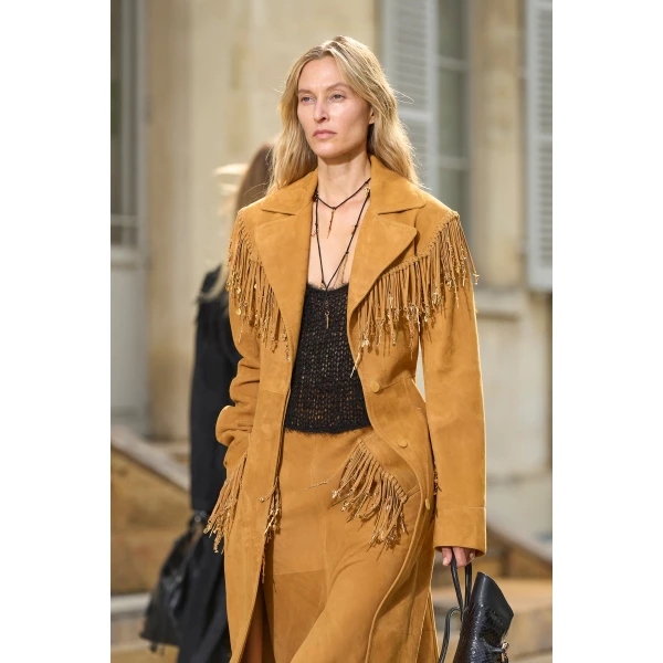 Gabriela Hearst Thaniel Fringe Trench Coat in Cashew Suede with Charms, view 3