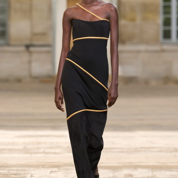 Gabriela Hearst Tibor Rope Strapless Maxi Dress in Black Suede & Merino Wool, view 2