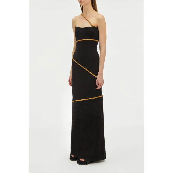 Gabriela Hearst Tibor Rope Strapless Maxi Dress in Black Suede & Merino Wool, view 5