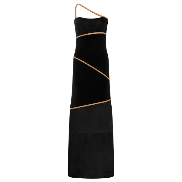 Gabriela Hearst Tibor Rope Strapless Maxi Dress in Black Suede & Merino Wool, view 6