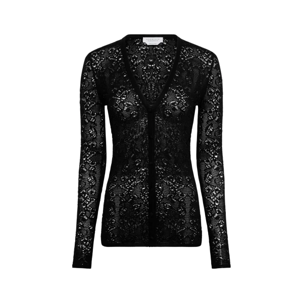 Gabriela Hearst Ultraris Lace Knit Cardigan in Black Merino Wool