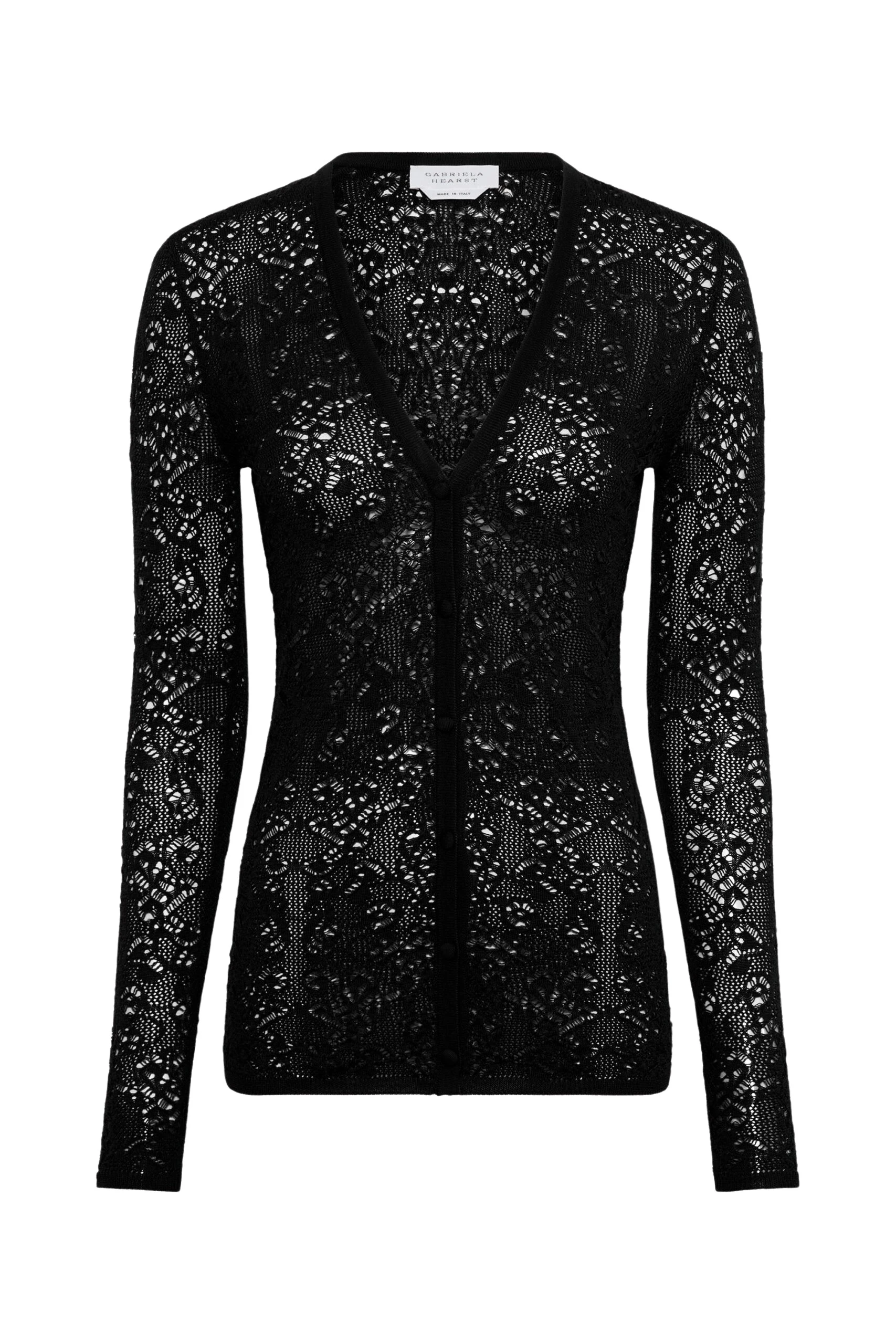 Gabriela Hearst Ultraris Lace Knit Cardigan in Black Merino Wool