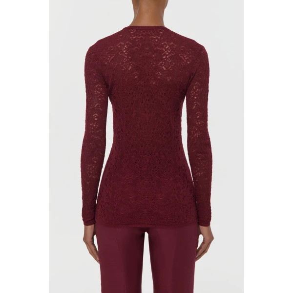 Gabriela Hearst Ultraris Lace Knit Cardigan in Bordeaux Merino Wool, view 4