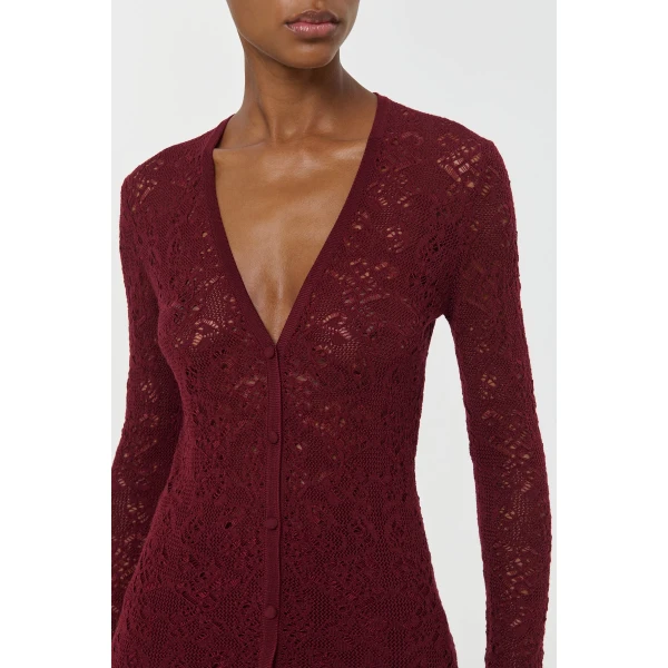 Gabriela Hearst Ultraris Lace Knit Cardigan in Bordeaux Merino Wool, view 5