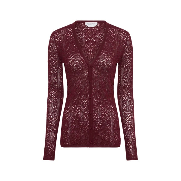 Gabriela Hearst Ultraris Lace Knit Cardigan in Bordeaux Merino Wool