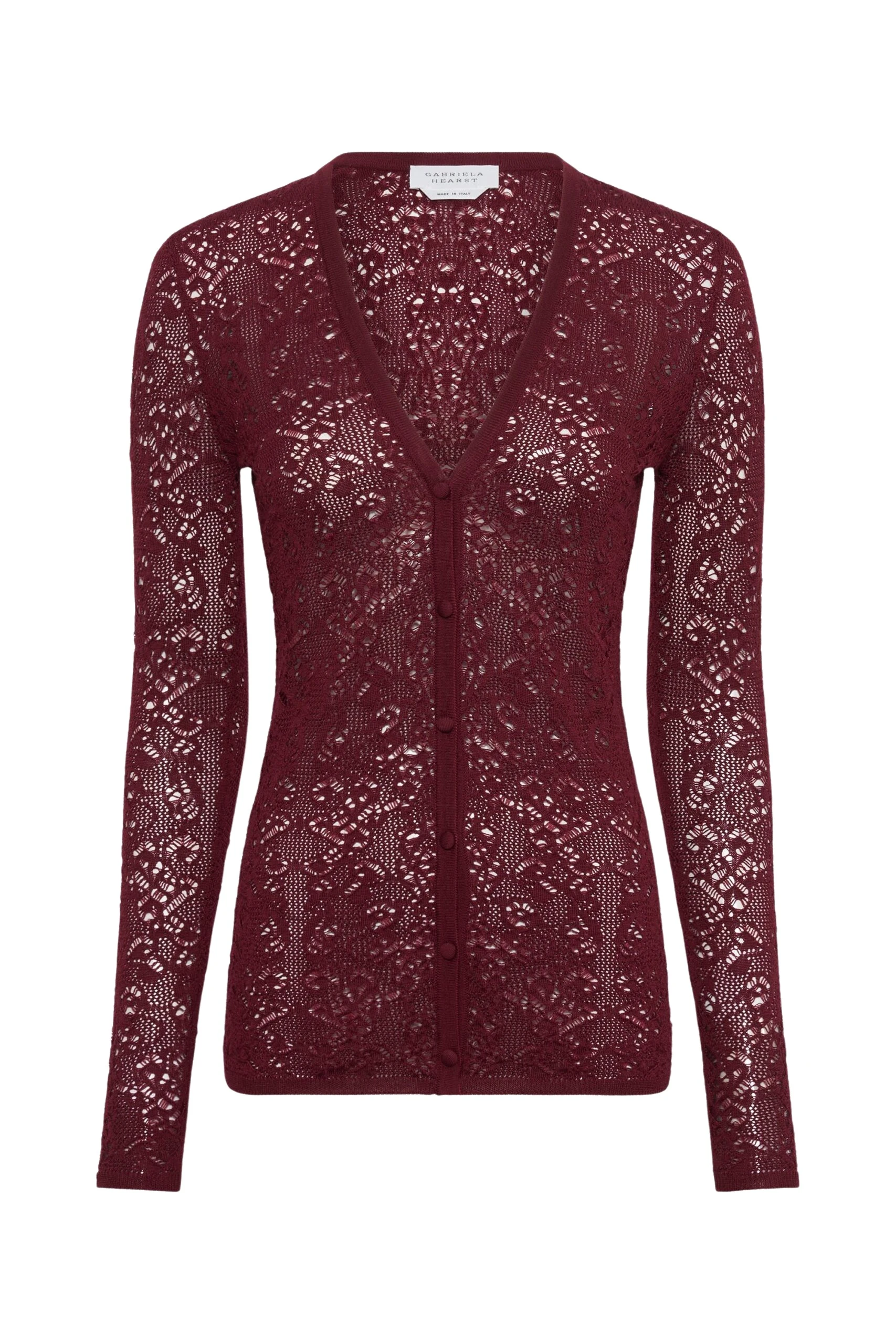 Gabriela Hearst Ultraris Lace Knit Cardigan in Bordeaux Merino Wool