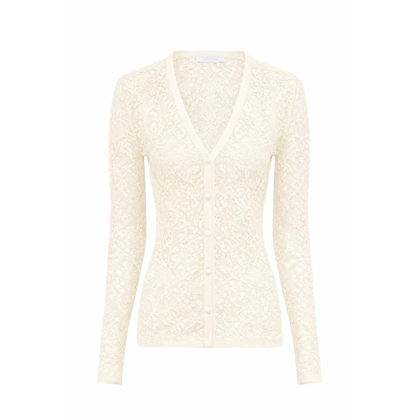 Gabriela Hearst Ultraris Lace Knit Cardigan in Off White Virgin Wool, view 2