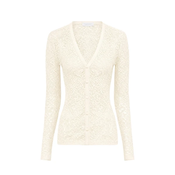 Gabriela Hearst Ultraris Lace Knit Cardigan in Off White Virgin Wool