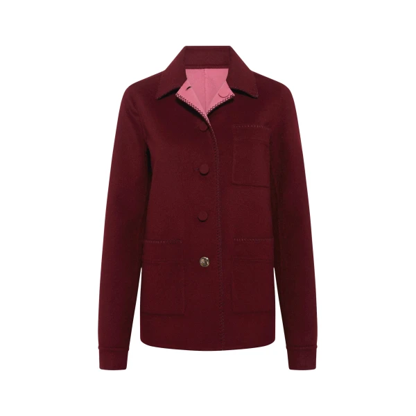 Gabriela Hearst Ulu Reversible Chore Jacket in Bordeaux & Fuchsia Double-face Recycled Cashmere, view 2