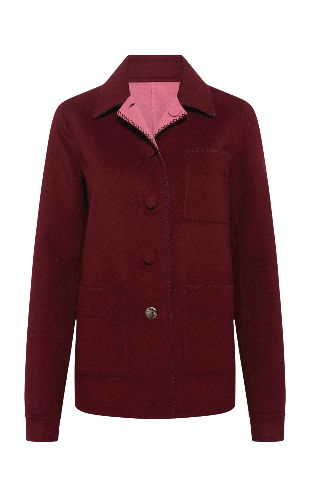 Gabriela Hearst Ulu Reversible Chore Jacket in Bordeaux & Fuchsia Double-face Recycled Cashmere