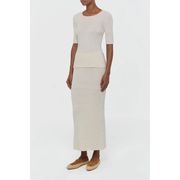 Gabriela Hearst Valentia Knit T-Shirt in Off White Mulberry Silk, view 3