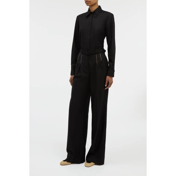 Gabriela Hearst Vargas Wide-leg Pant in Black & Camel Cashmere, view 4