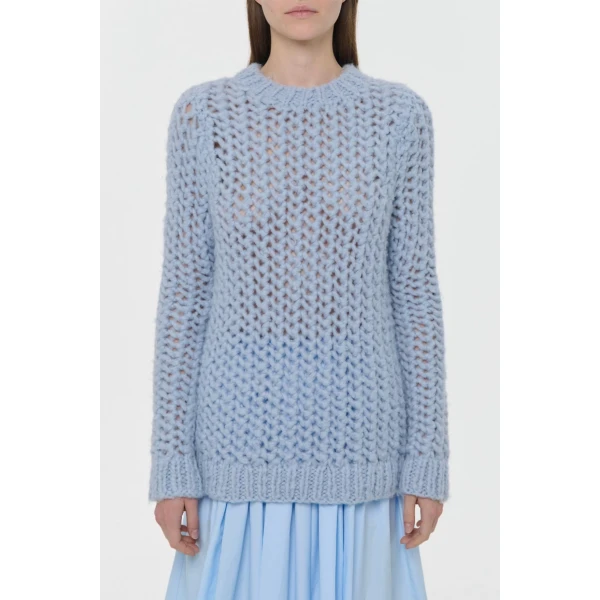 Gabriela Hearst Veralune Knit Crewneck Sweater in Light Blue Welfat Cashmere, view 2