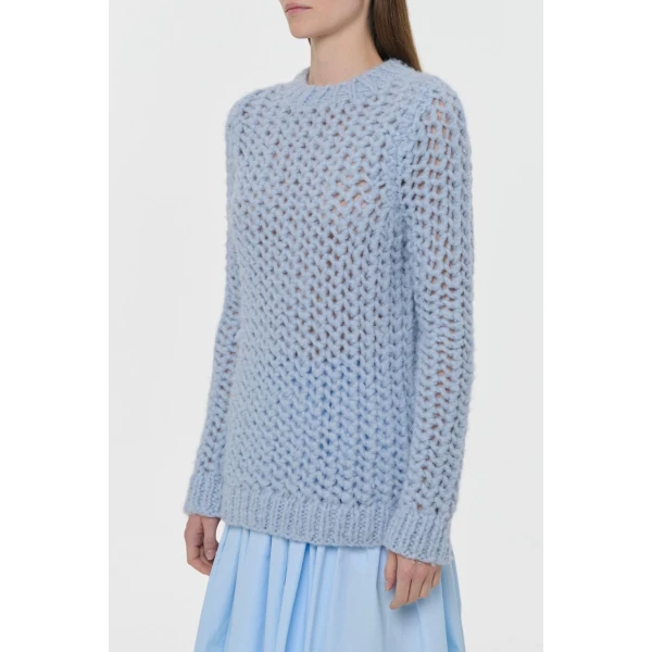 Gabriela Hearst Veralune Knit Crewneck Sweater in Light Blue Welfat Cashmere, view 3