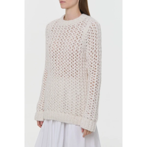 Gabriela Hearst Veralune Knit Crewneck Sweater in Off White Welfat Cashmere, view 3