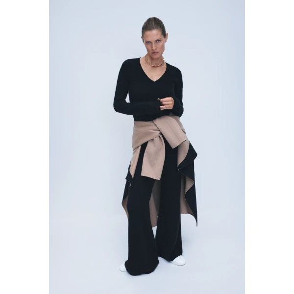 Gabriela Hearst Vesper Knit V-Neck Sweater in Black Brushed Cashmere, view 2