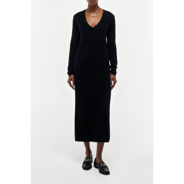 Gabriela Hearst Vesper Knit V-Neck Sweater in Black Brushed Cashmere, view 3