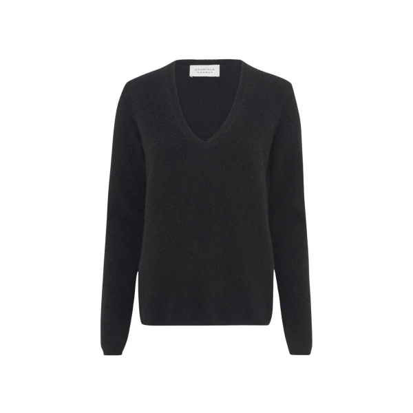 Gabriela Hearst Vesper Knit V-Neck Sweater in Black Brushed Cashmere