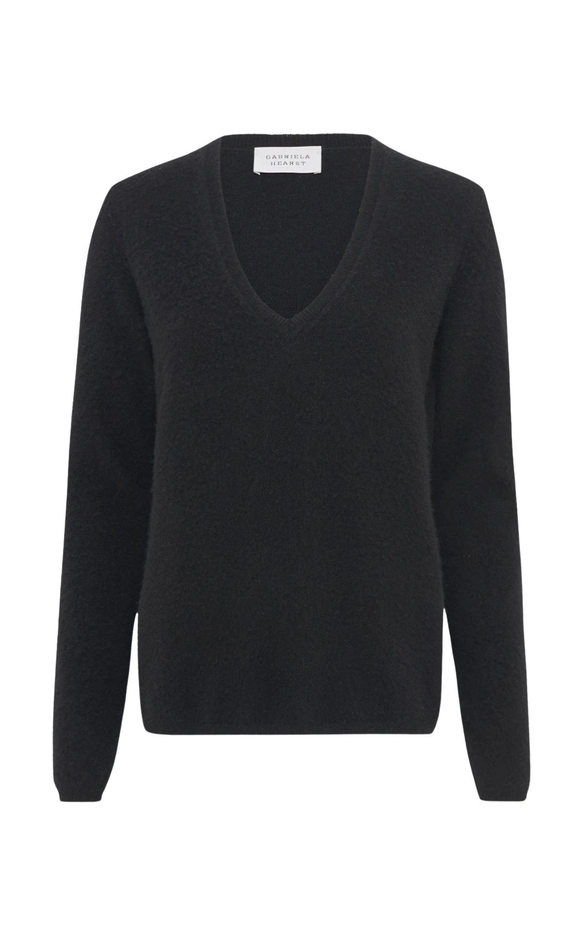 Gabriela Hearst Vesper Knit V-Neck Sweater in Black Brushed Cashmere