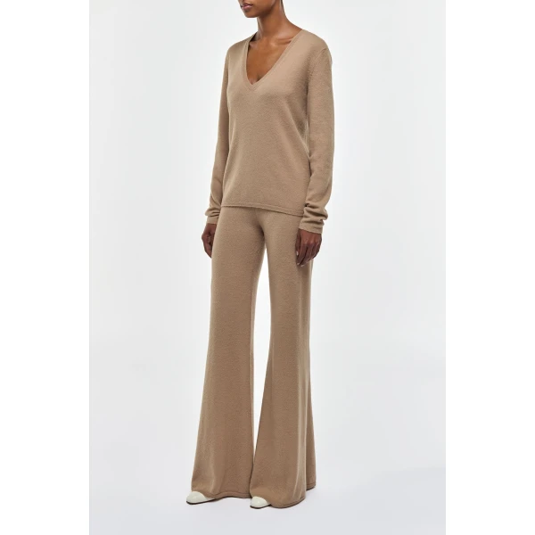 Gabriela Hearst Vesper Knit V-Neck Sweater in Camel Brushed Cashmere, view 3