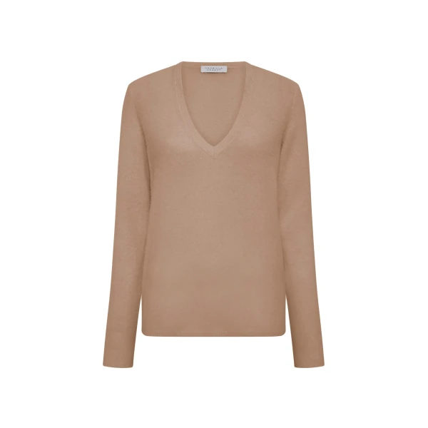 Gabriela Hearst Vesper Knit V-Neck Sweater in Camel Brushed Cashmere, view 6