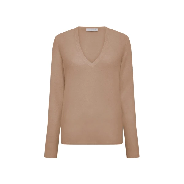 Gabriela Hearst Vesper Knit V-Neck Sweater in Camel Brushed Cashmere